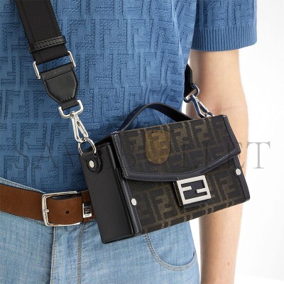 FENDI BAGUETTE SOFT TRUNK BROWN FF FABRIC BAG 7VA565APD8F0L3T (21.5*13*6.5cm)